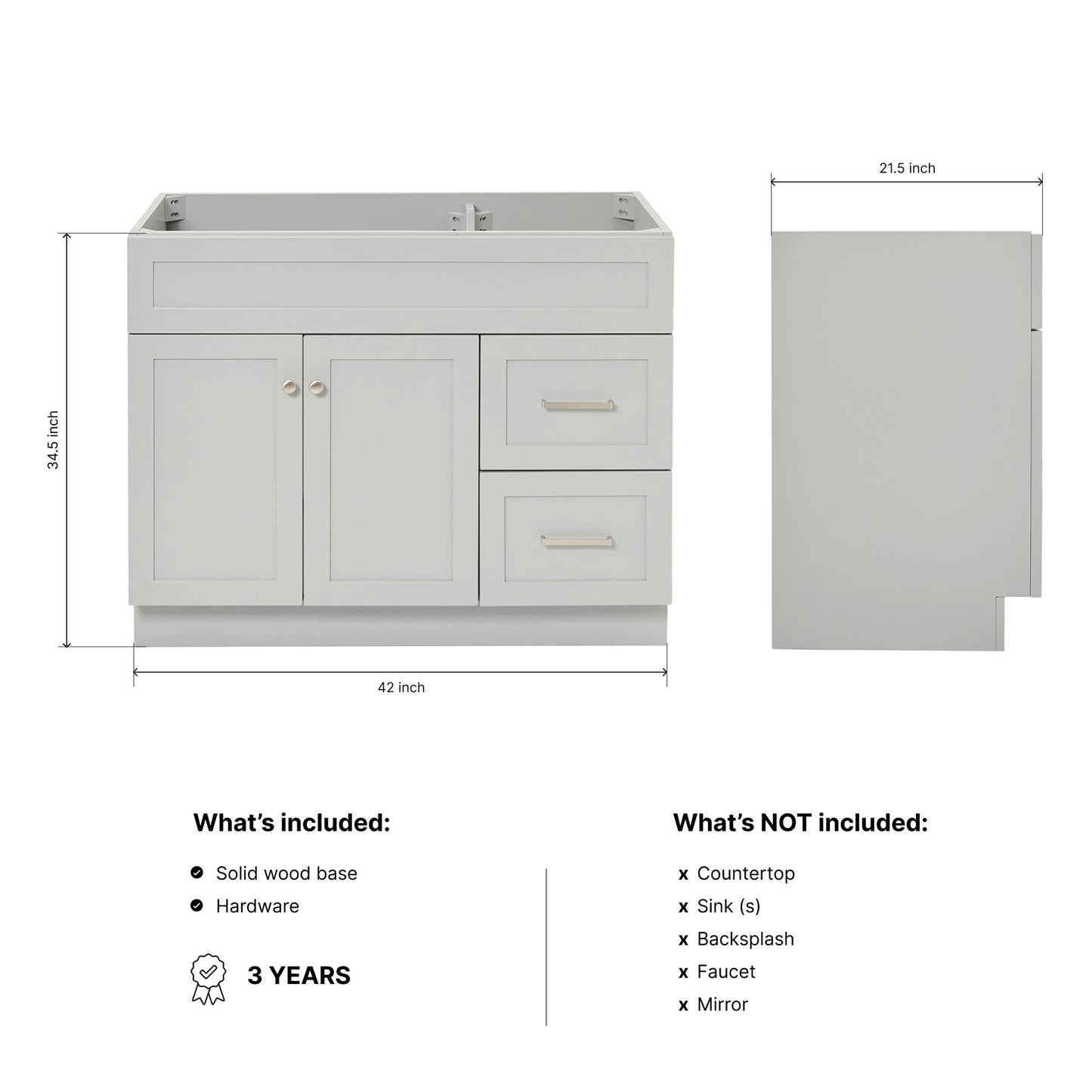 Bradford 42-inch Grey base cabinet on dimensions