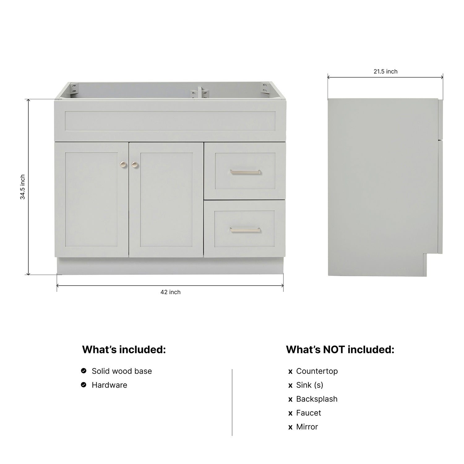 Bradford 42-inch Grey base cabinet on dimensions