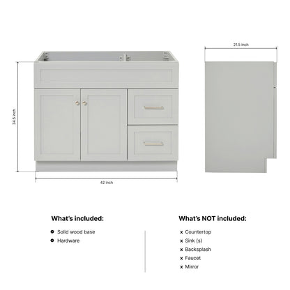 Bradford 42-inch Grey base cabinet on dimensions