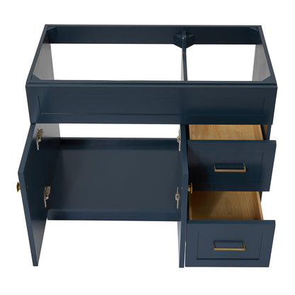 Bradford 42-inch Midnight Blue base cabinet on white back ground front view open door