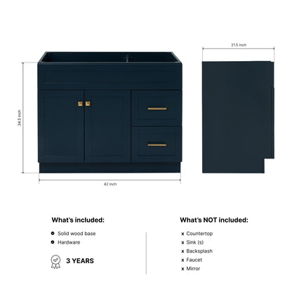 Bradford 42-inch Midnight Blue base cabinet on dimensions