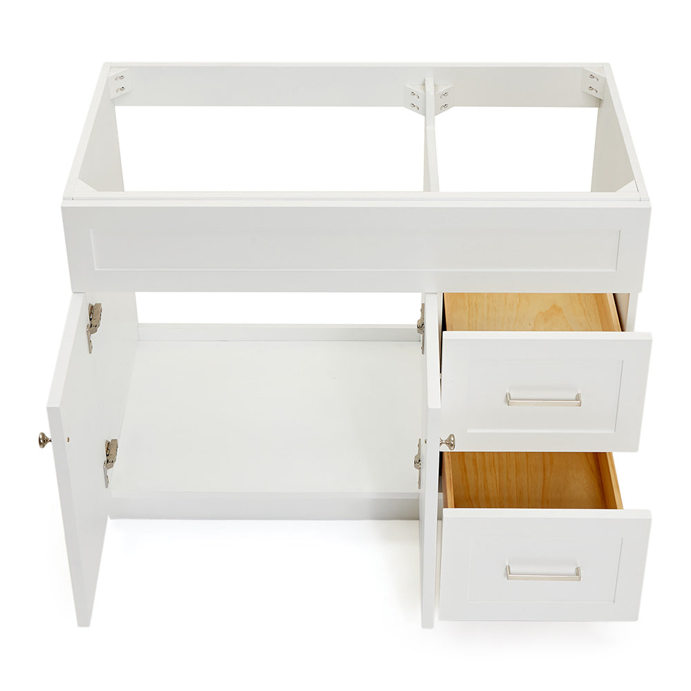 Bradford 42-inch White base cabinet on white back ground front view open door