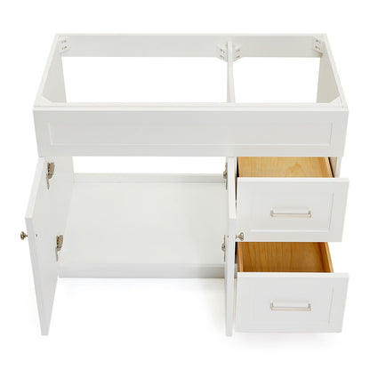 Bradford 42-inch White base cabinet on white back ground front view open door
