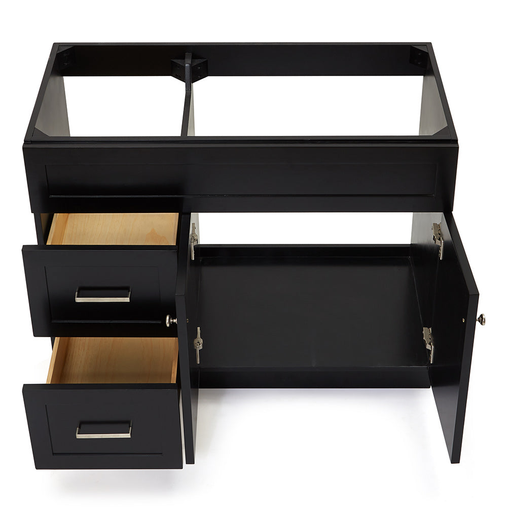 Bradford 42-inch Black base cabinet on white back ground front view open door