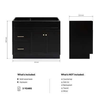 Bradford 42-inch Black base cabinet on dimensions