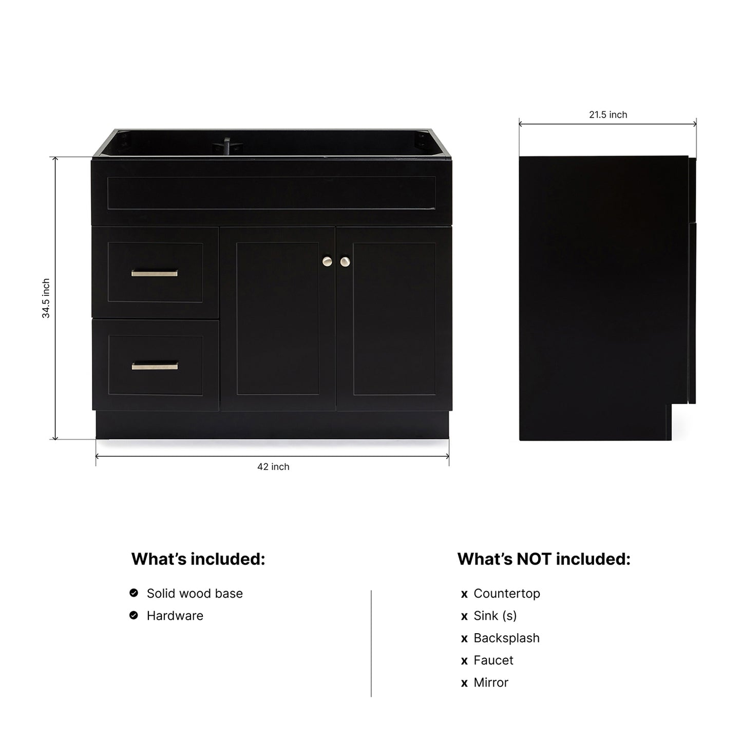 Bradford 42-inch Black base cabinet on dimensions