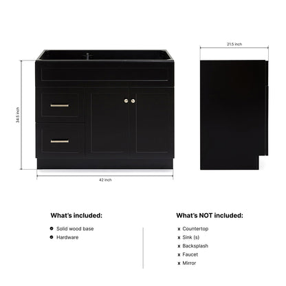 Bradford 42-inch Black base cabinet on dimensions