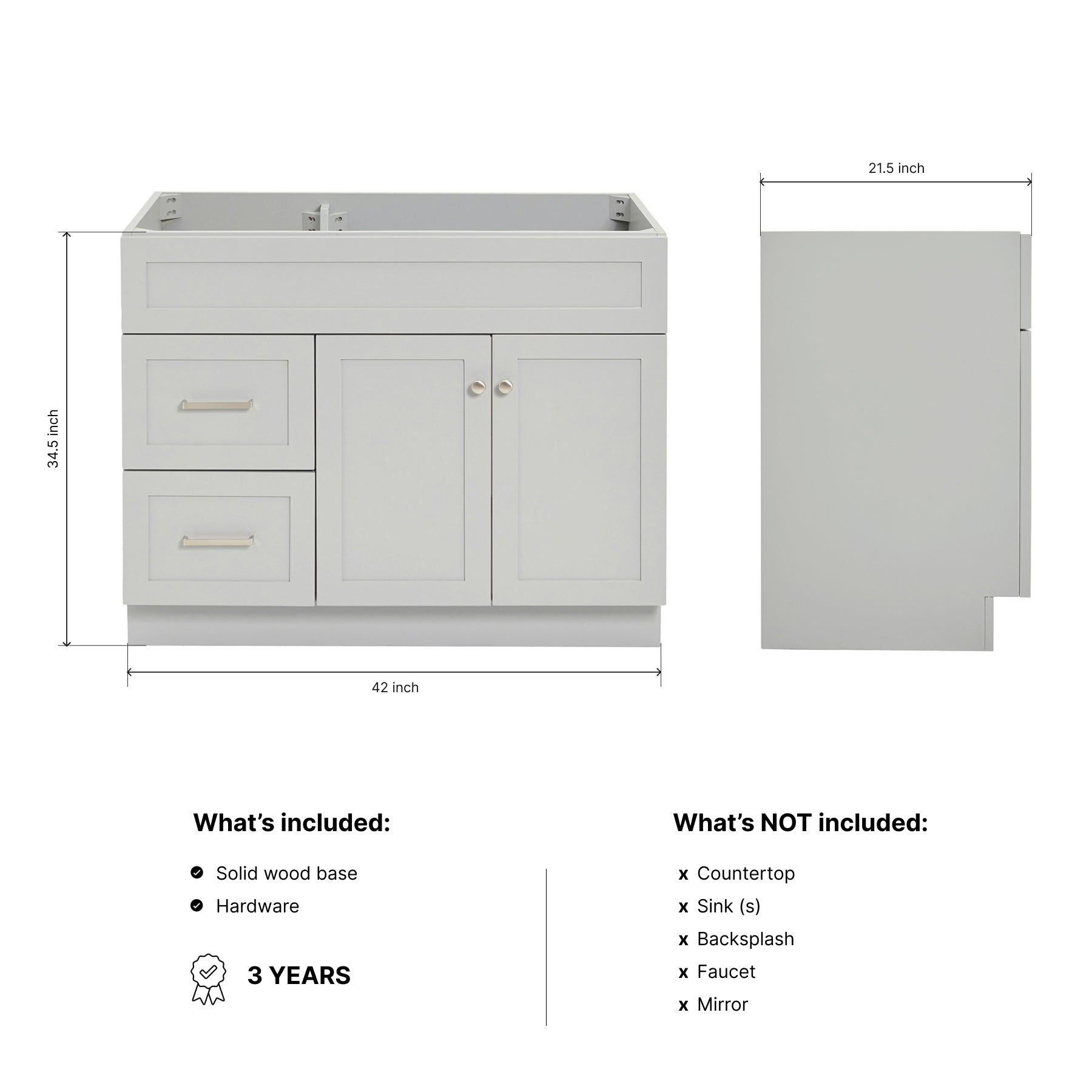 Bradford 42-inch Grey base cabinet on dimensions