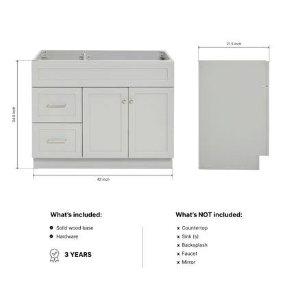 Bradford 42-inch Grey base cabinet on dimensions