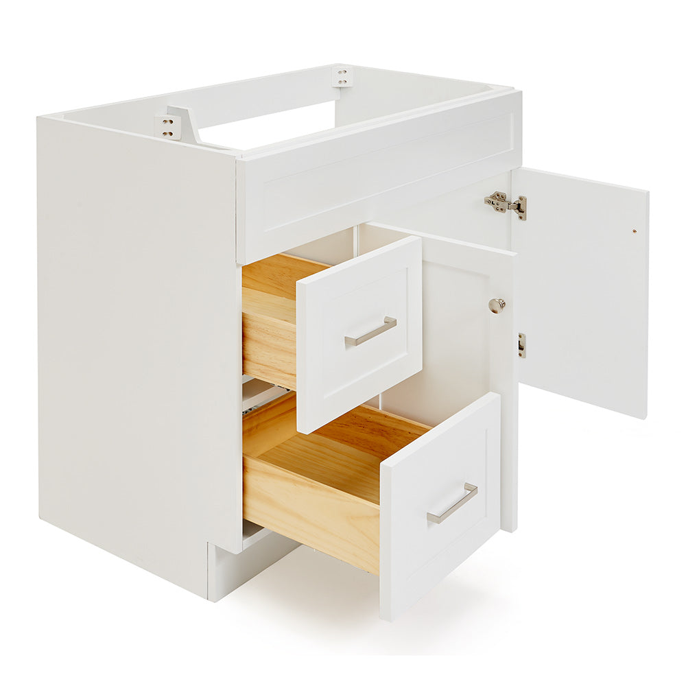 Bradford 42-inch White base cabinet on white back ground front view open door