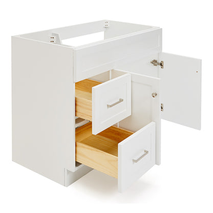 Bradford 42-inch White base cabinet on white back ground front view open door