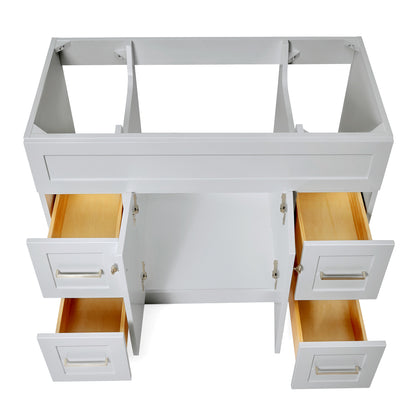 Bradford 42-inch Grey base cabinet on white back ground front view open door