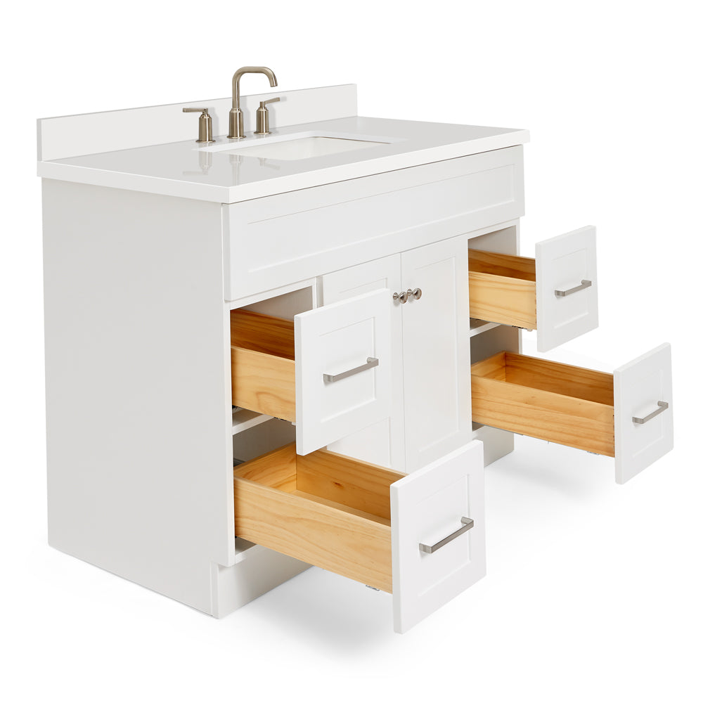 Bradford 42-Inch White bathroom vanity on white background – product photo 1