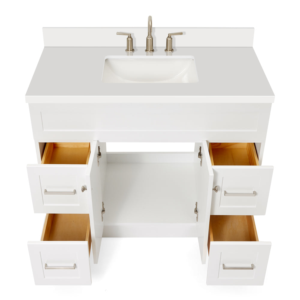 Bradford 42-Inch White bathroom vanity on white background – product photo 2