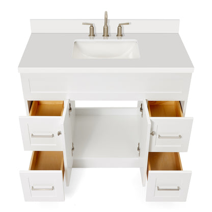 Bradford 42-Inch White bathroom vanity on white background – product photo 2
