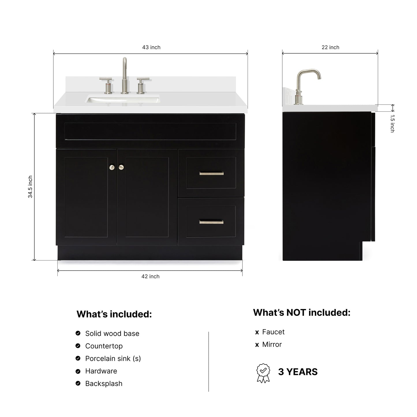 Bradford 42-Inch Black bathroom vanity dimensions