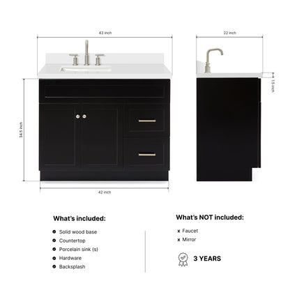 Bradford 42-Inch Black bathroom vanity dimensions