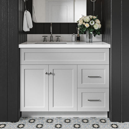 Bradford 42-Inch Grey bathroom vanity in styled bathroom setting