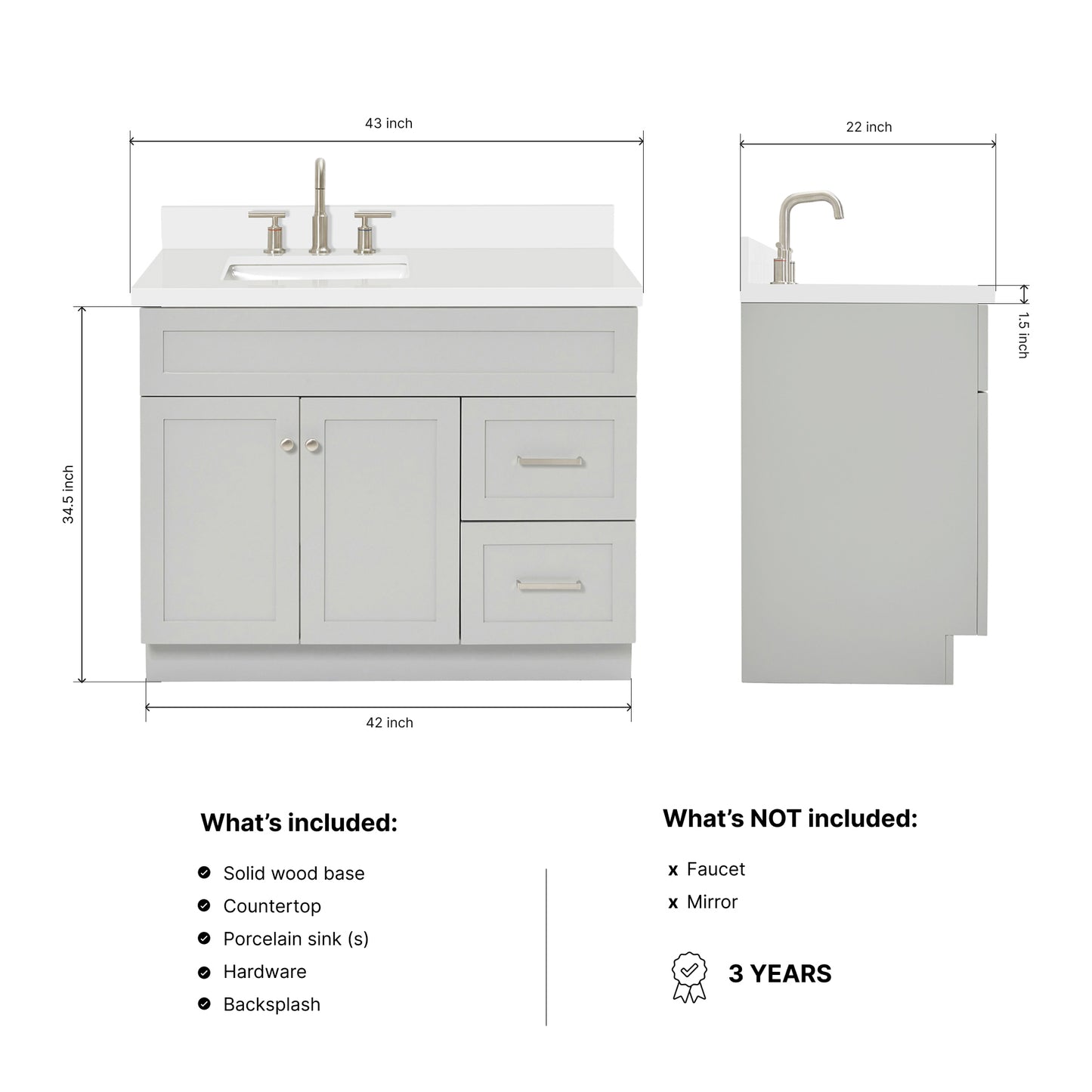 Bradford 42-Inch Grey bathroom vanity dimensions