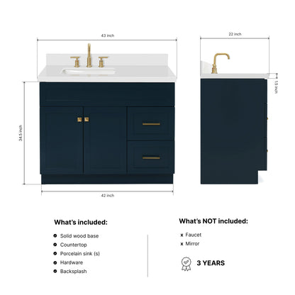 Bradford 42-Inch Midnight Blue bathroom vanity dimensions