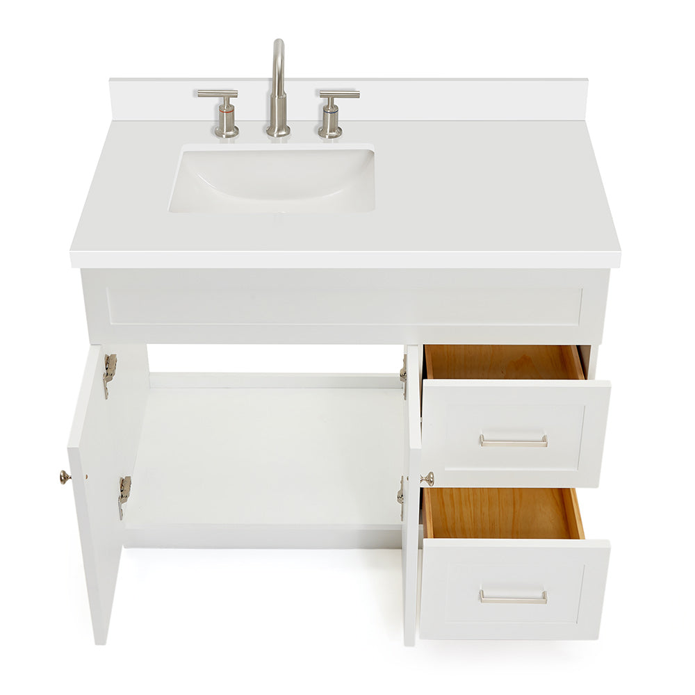 Bradford 42-Inch White bathroom vanity on white background – product photo 2