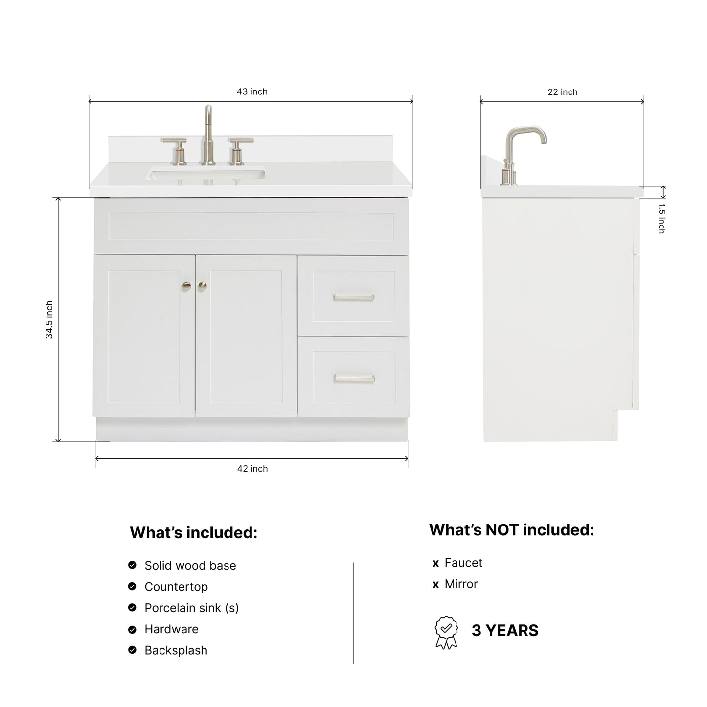 Bradford 42-Inch White bathroom vanity dimensions