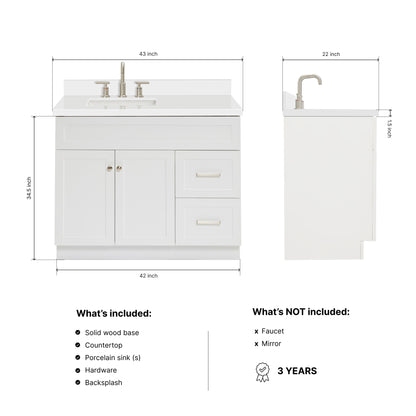 Bradford 42-Inch White bathroom vanity dimensions