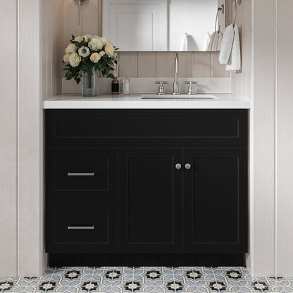 Bradford 42-Inch Black bathroom vanity in styled bathroom setting