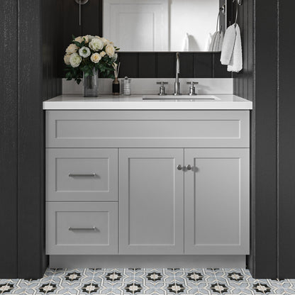 Bradford 42-Inch Grey bathroom vanity in styled bathroom setting