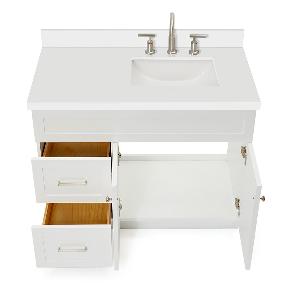 Bradford 42-Inch White bathroom vanity on white background – product photo 2
