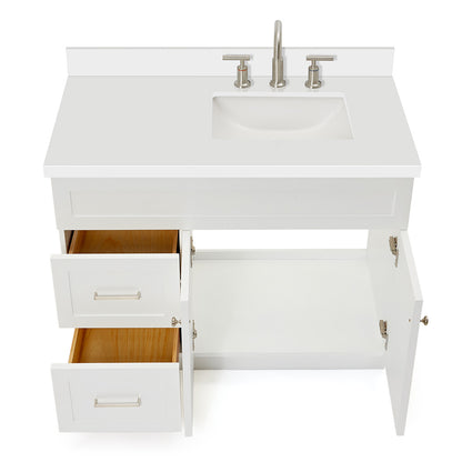 Bradford 42-Inch White bathroom vanity on white background – product photo 2
