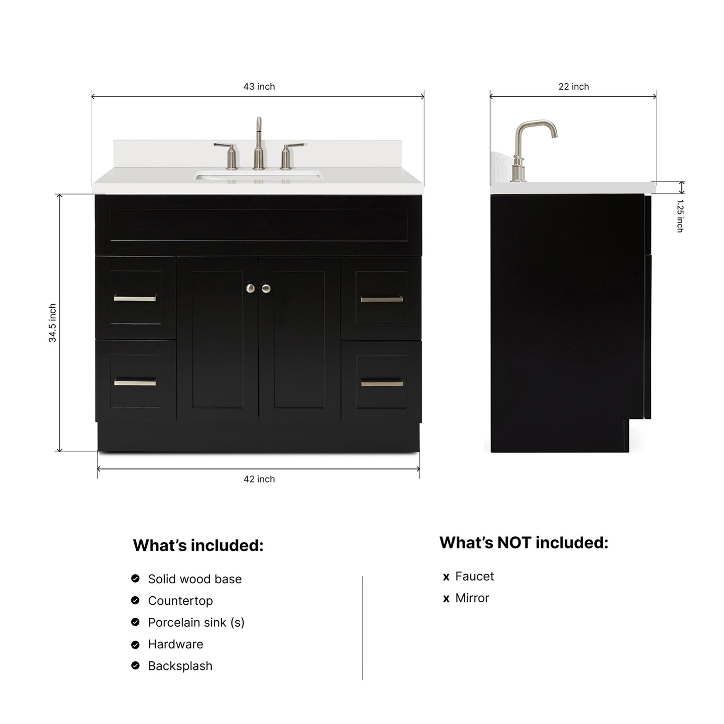 Bradford 42-Inch Black bathroom vanity dimensions