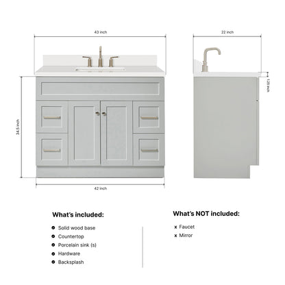 Bradford 42-Inch Grey bathroom vanity dimensions