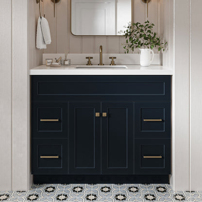 Bradford 42-Inch Midnight Blue bathroom vanity in styled bathroom setting