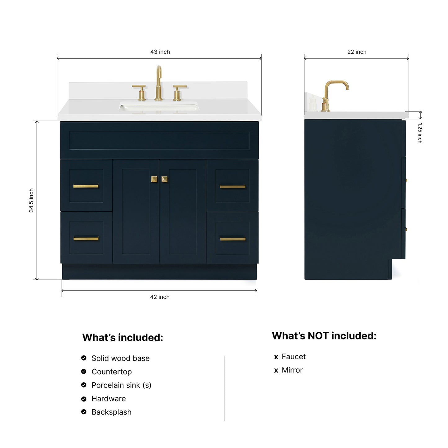Bradford 42-Inch Midnight Blue bathroom vanity dimensions