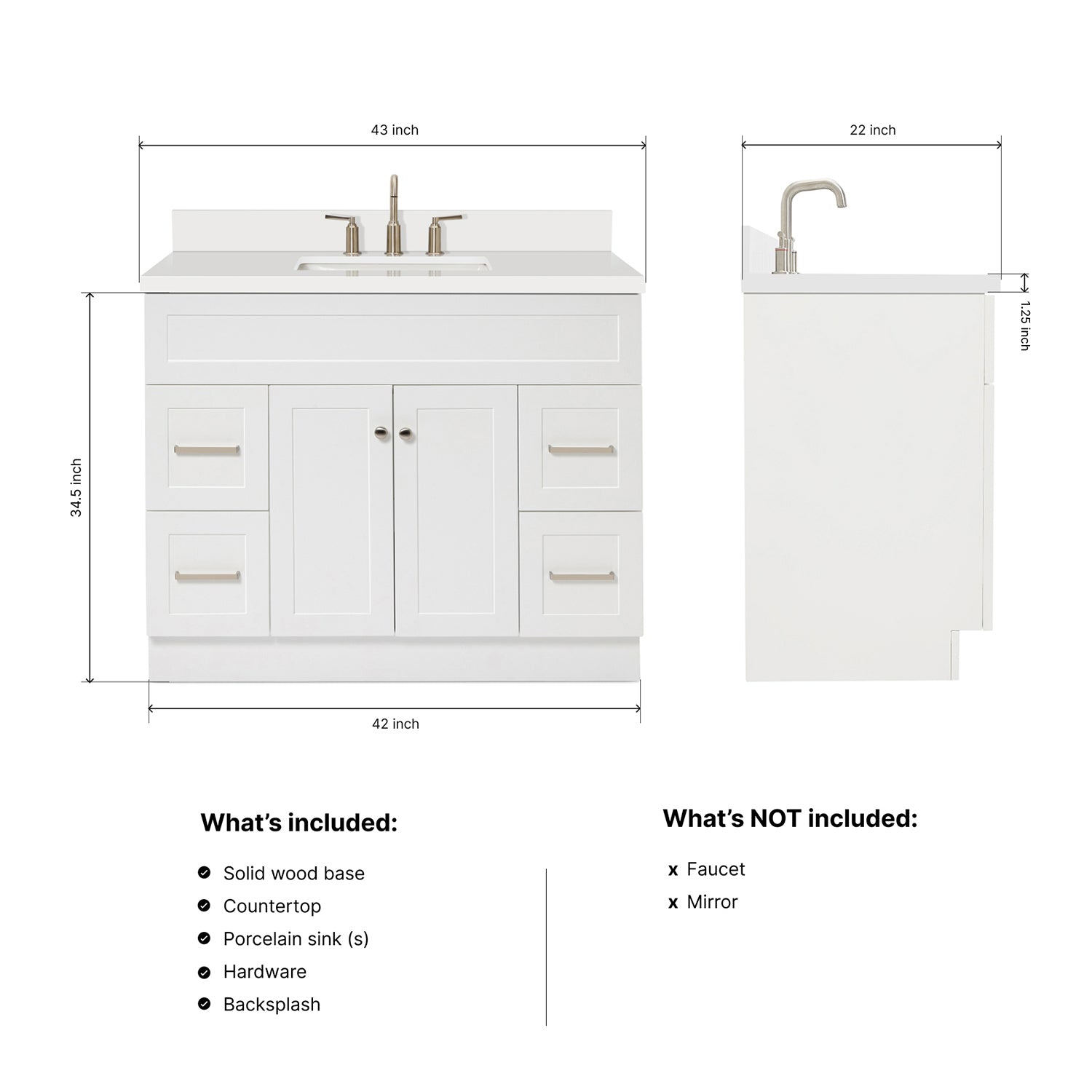 Bradford 42-Inch White bathroom vanity dimensions
