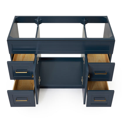 Bradford 48-inch Midnight Blue base cabinet on white back ground front view open door