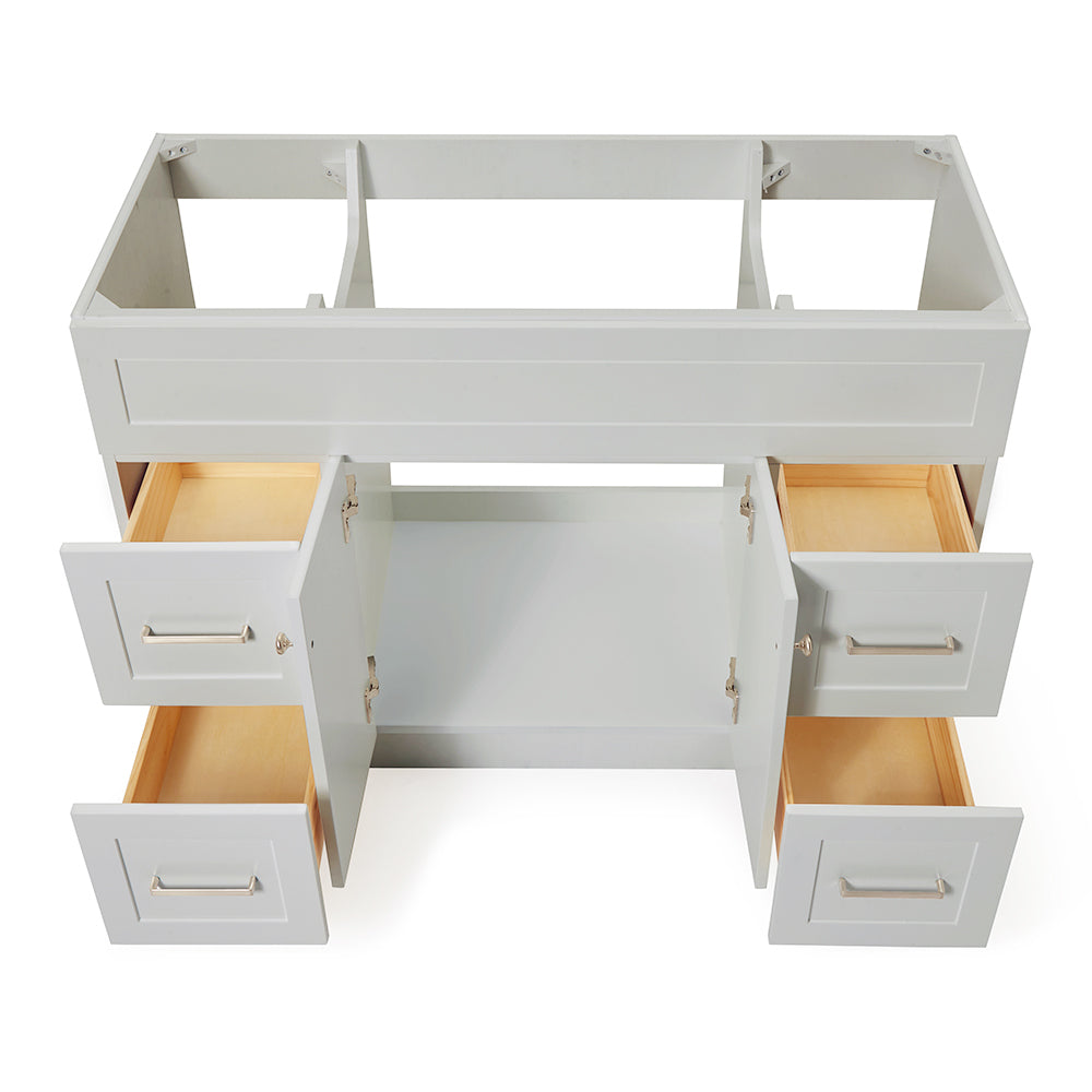 Bradford 48-inch Grey base cabinet on white back ground front view open door