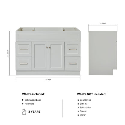 Bradford 48-inch Grey base cabinet on dimensions