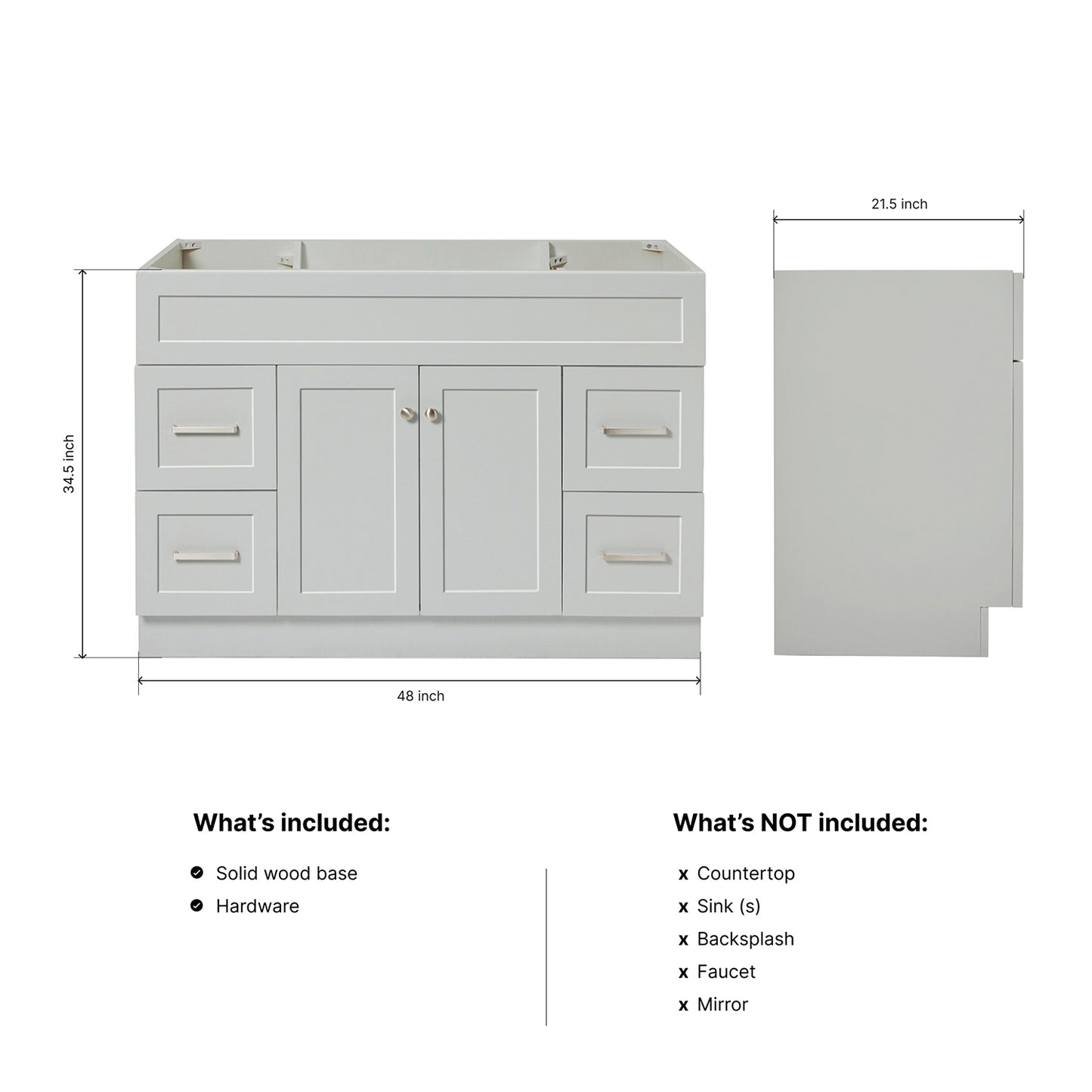 Bradford 48-inch Grey base cabinet on dimensions
