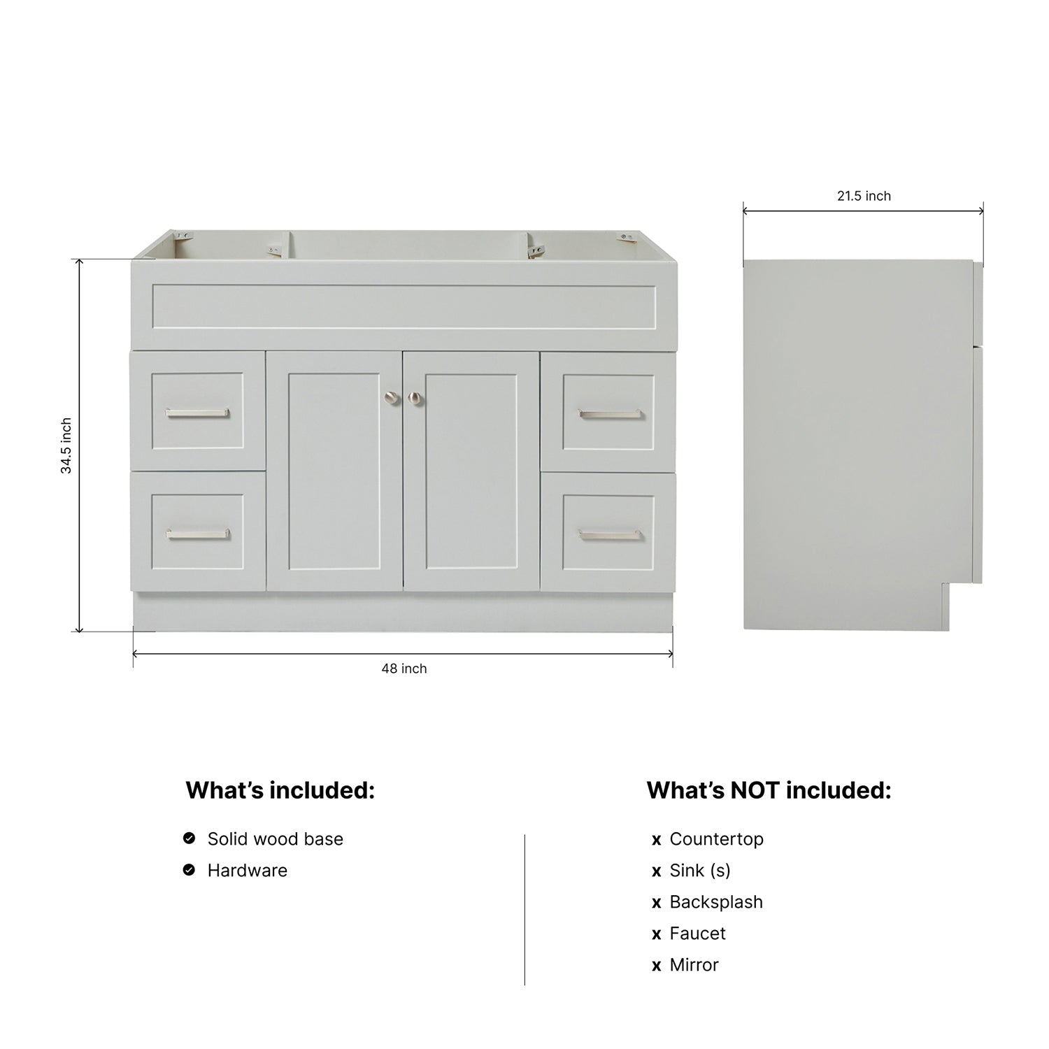 Bradford 48-inch Grey base cabinet on dimensions
