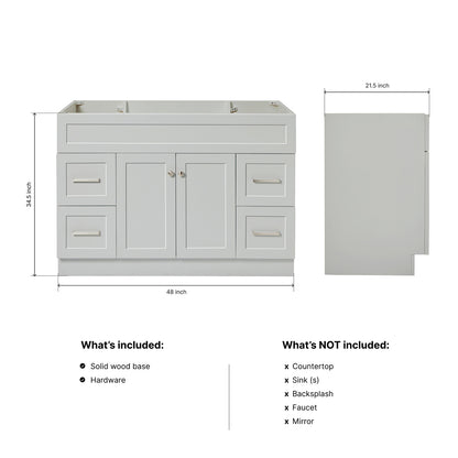 Bradford 48-inch Grey base cabinet on dimensions