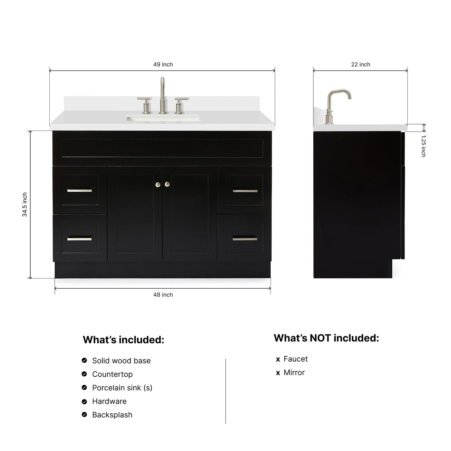 Bradford 48-Inch Black bathroom vanity dimensions