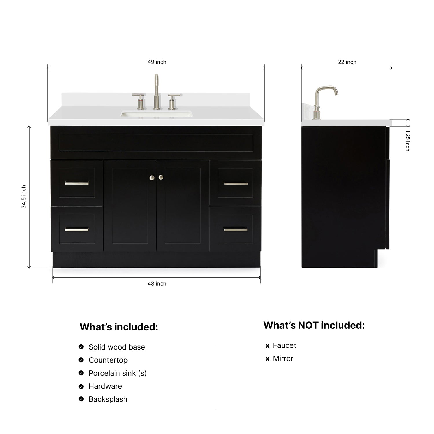 Bradford 48-Inch Black bathroom vanity dimensions