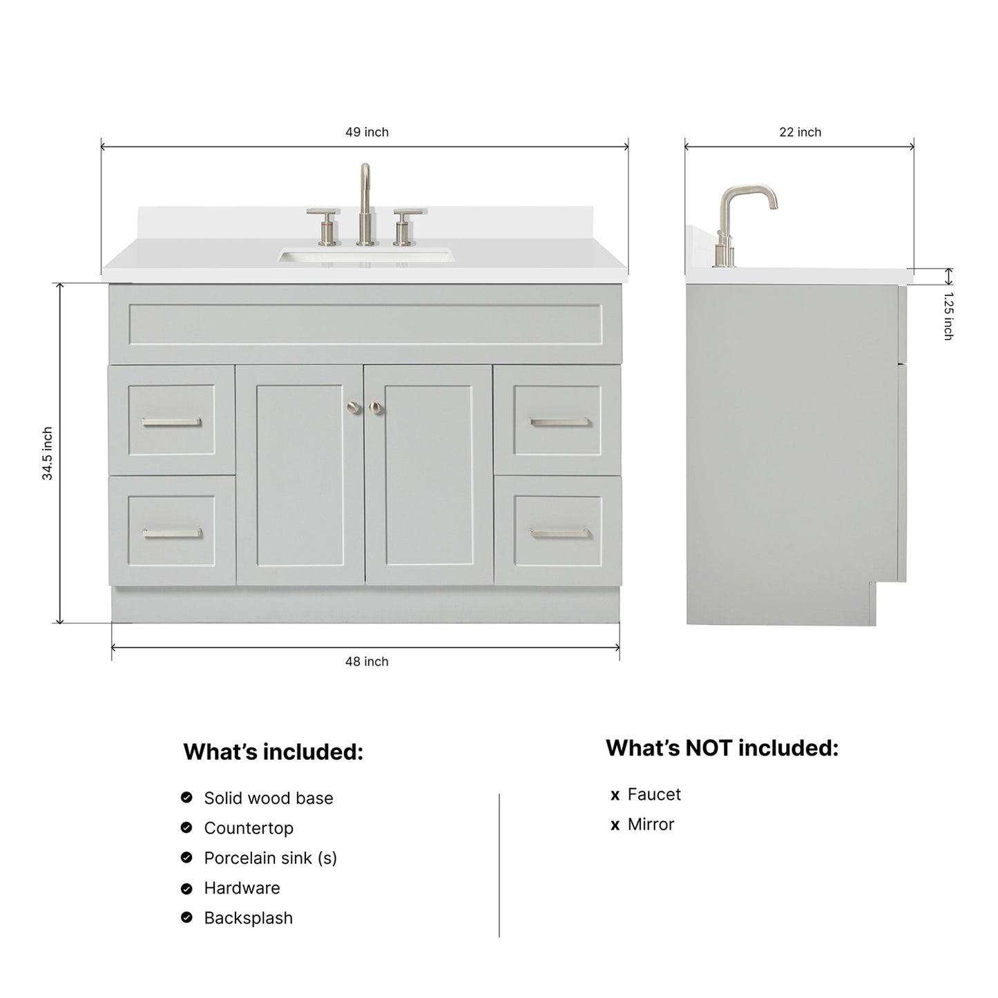 Bradford 48-Inch Grey bathroom vanity dimensions