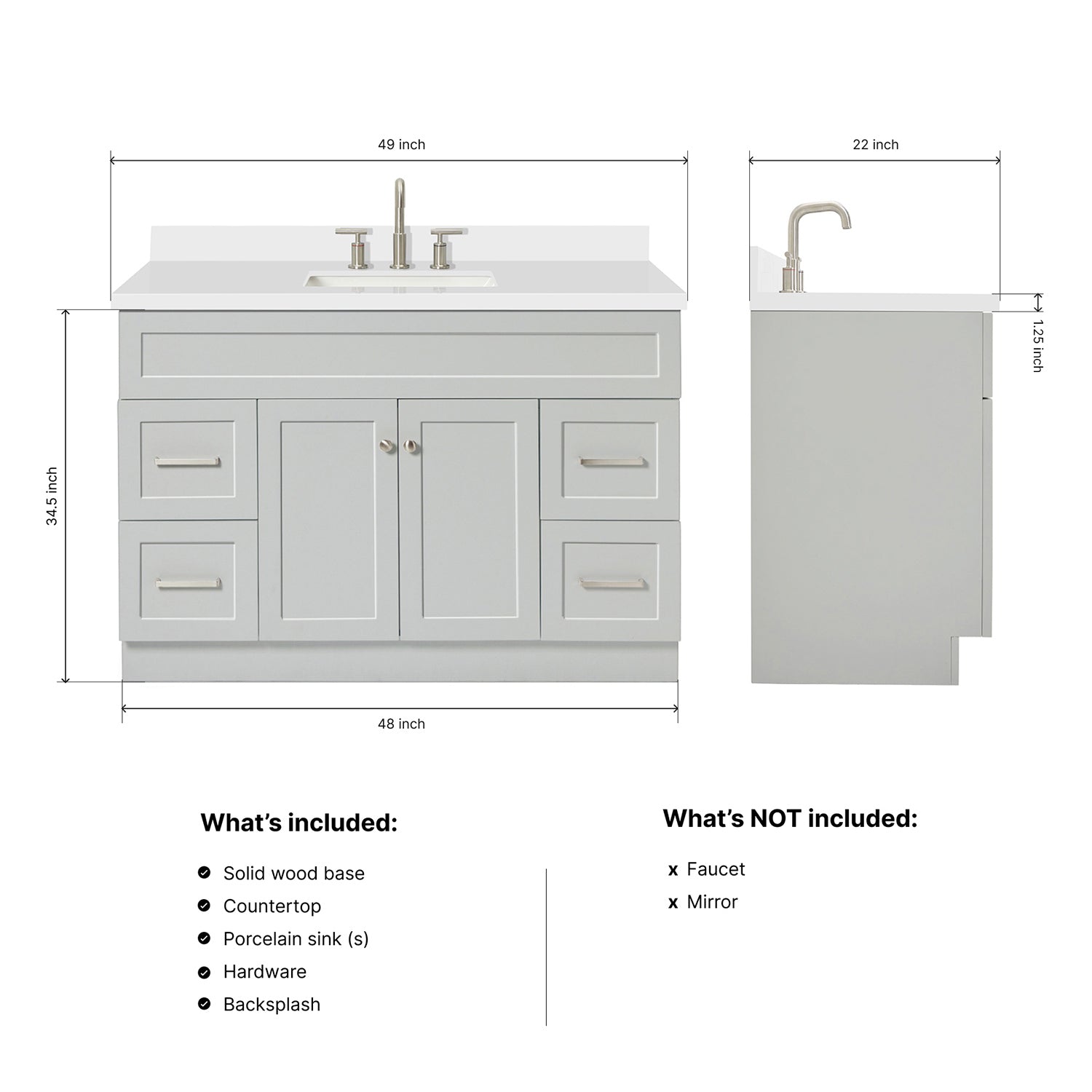 Bradford 48-Inch Grey bathroom vanity dimensions