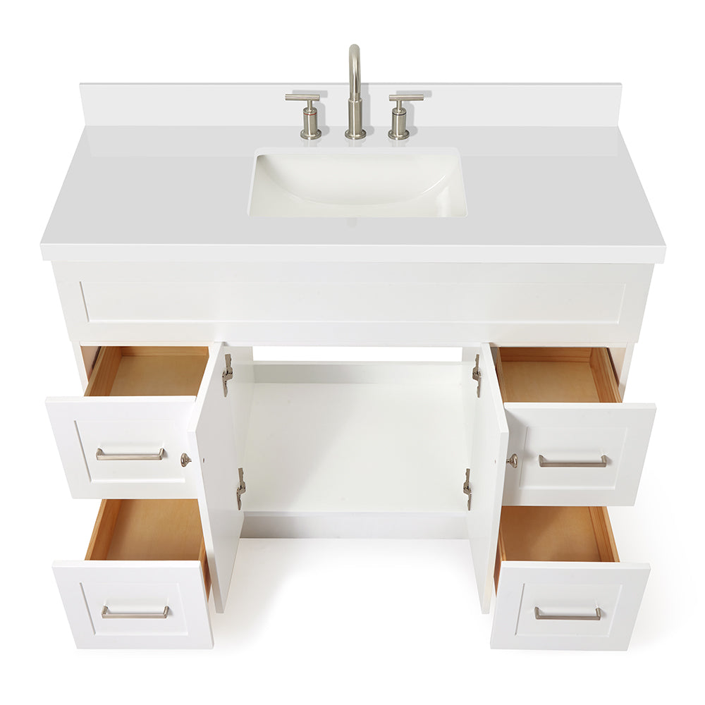 Bradford 48-Inch White bathroom vanity on white background – product photo 2