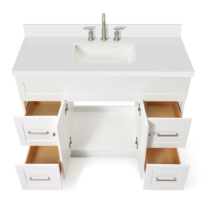 Bradford 48-Inch White bathroom vanity on white background – product photo 2