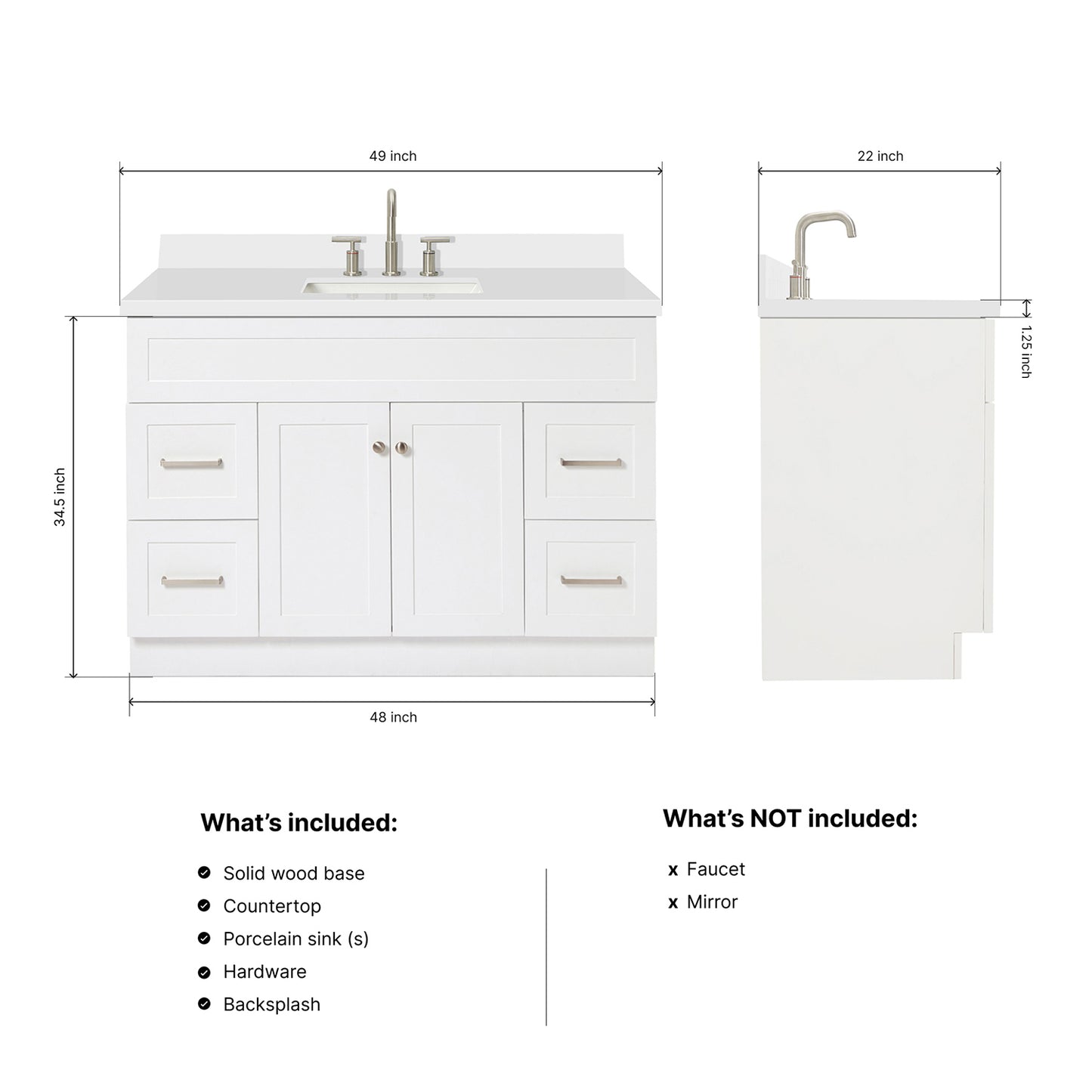 Bradford 48-Inch White bathroom vanity dimensions