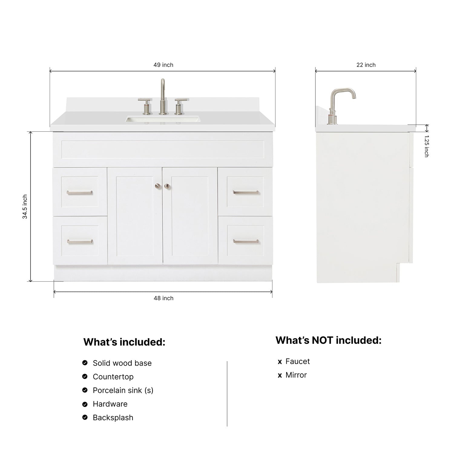 Bradford 48-Inch White bathroom vanity dimensions